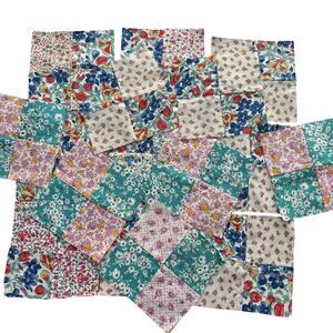 Hand Sewn Patchwork quilt squares or blocks a lot of 16 multicolor cotton 1940's